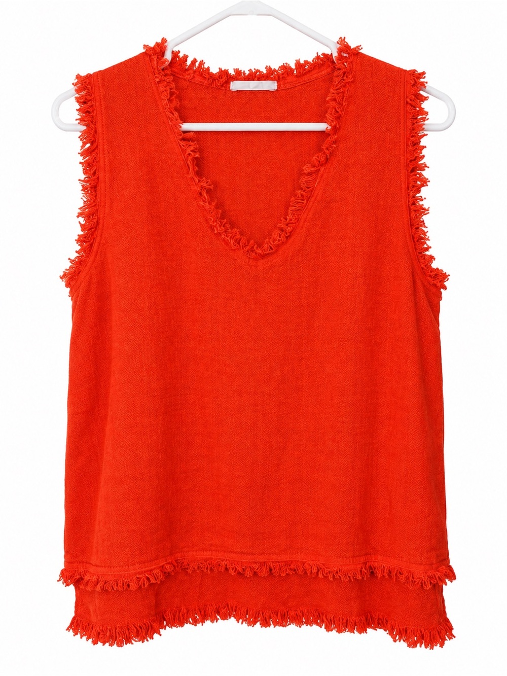 Bright Orange Frayed V-Neck Sleeveless Tank